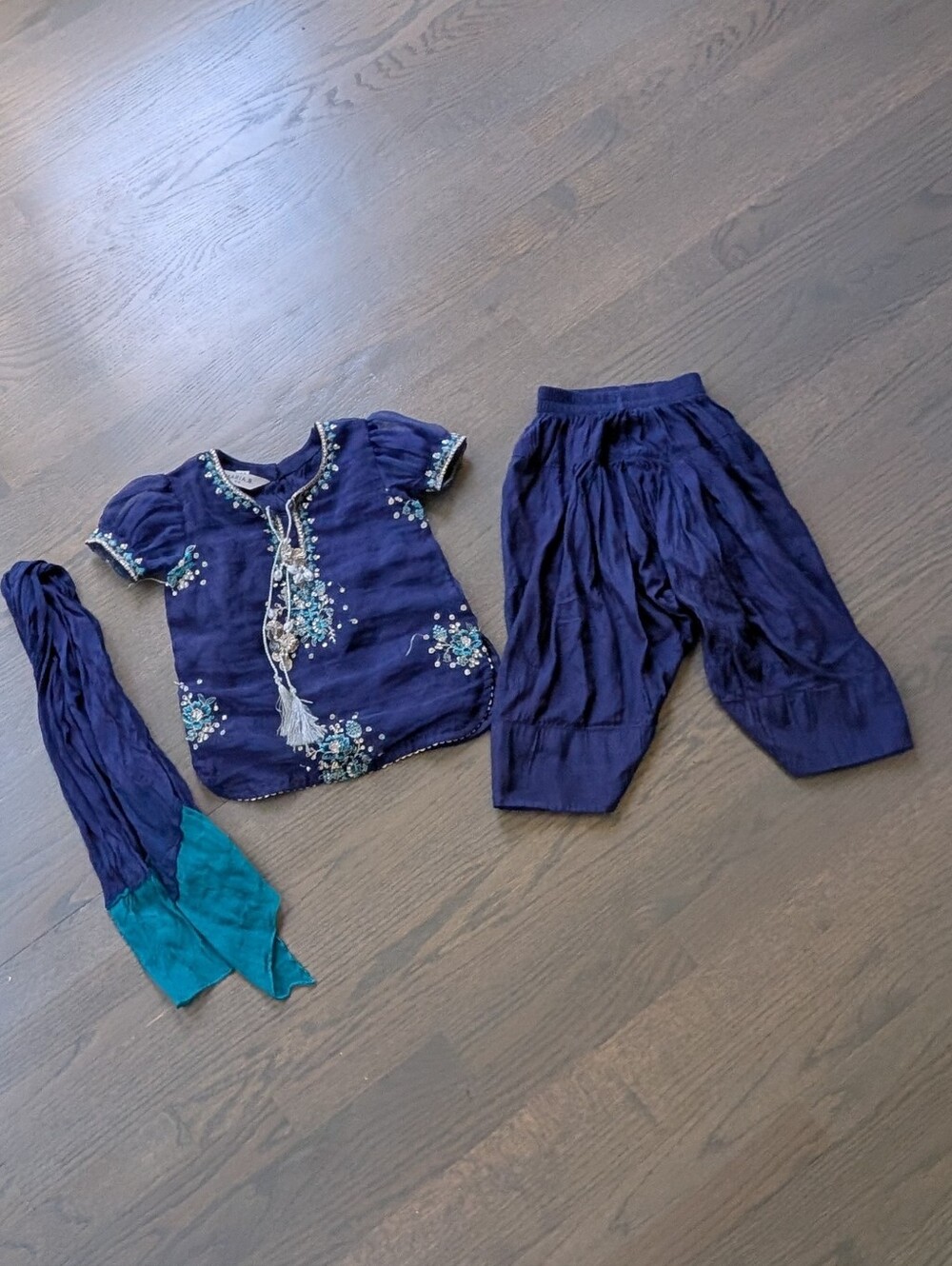 Maria B Navy Blue Pakistani Girls Salwar Kameez Set with Dupatta, 2-4 Years